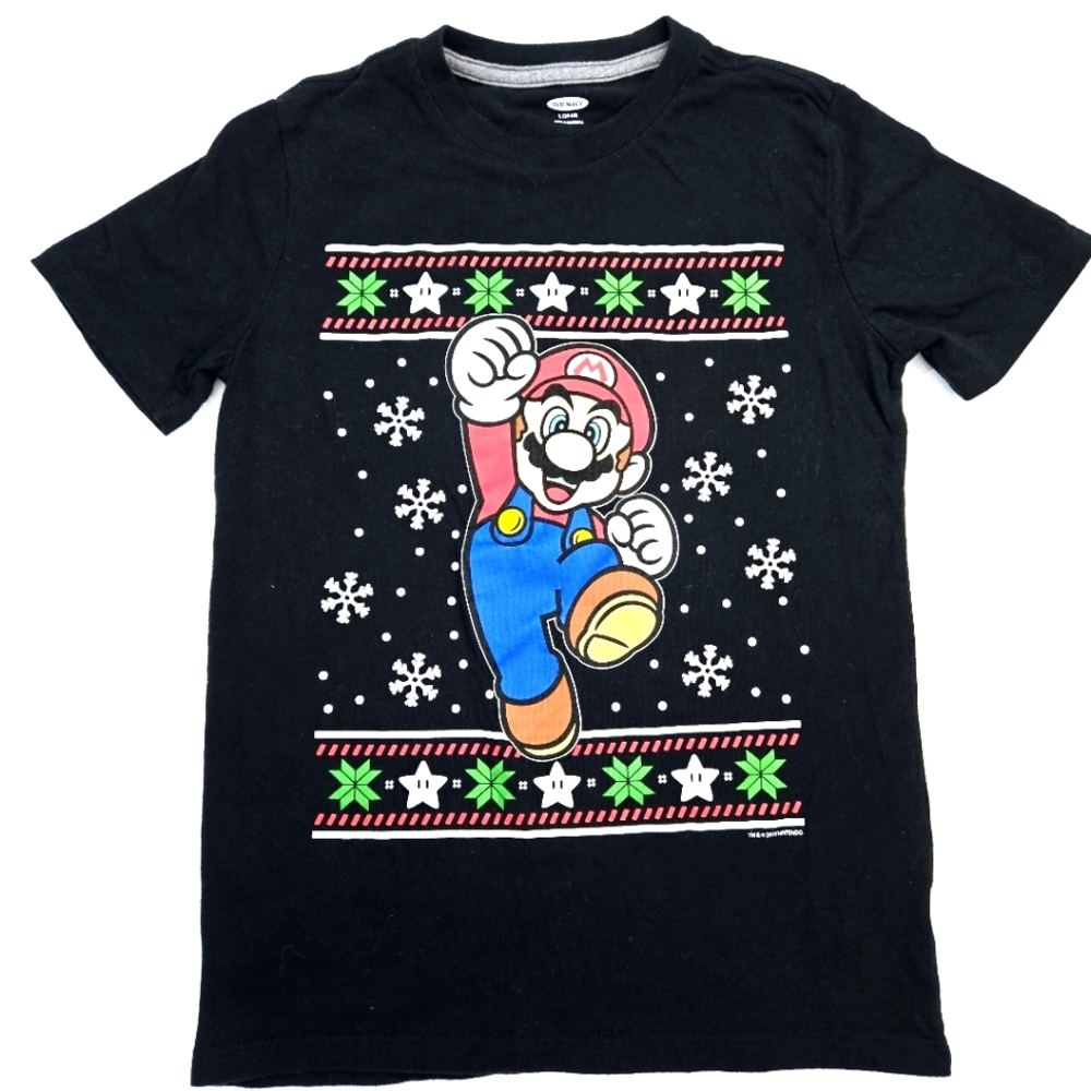 Old Navy Nintendo Super Mario Holiday Graphic Boys T-Shirt Size Large 10/12